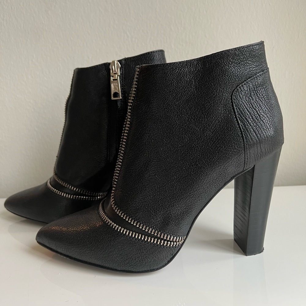 Rebecca Minkoff booties with side zip closure & zip details hard solid heels